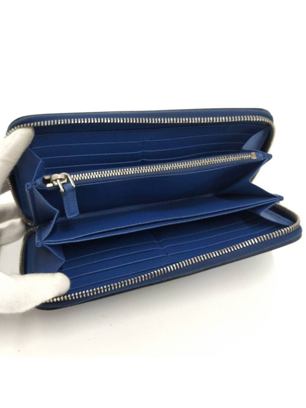Prada Zip Around Wallet Saffiano Leather Blue - Picture 2 of 10